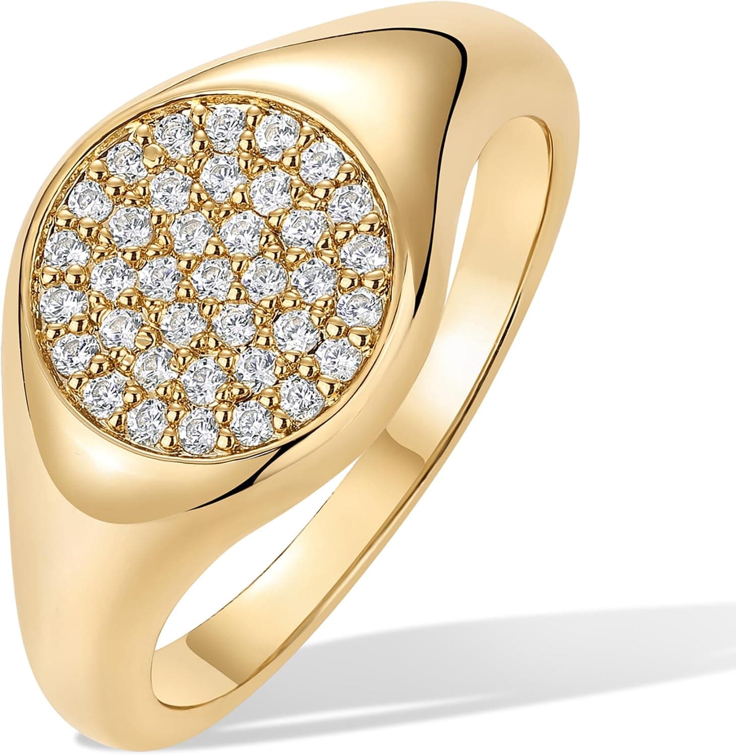 PAVOI 14K Gold Plated Signet Ring for Women - with Cubic Zirconia