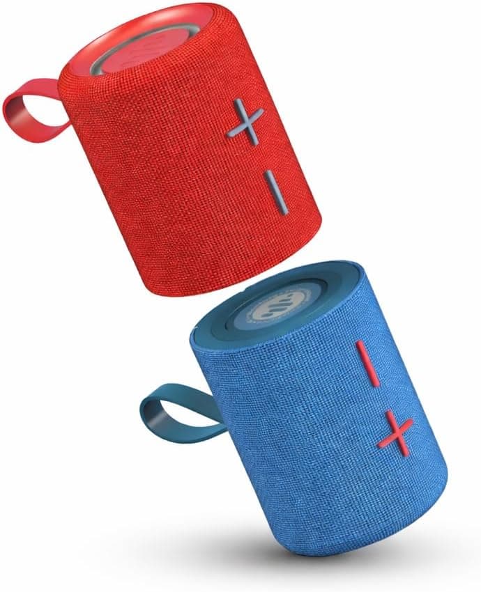 Stromberg Twin 2-in-1 Mini Portable Bluetooth Speaker, 10W (5W per Speaker), 11-Hour Playtime, Magnetic, Sky Blue and Red