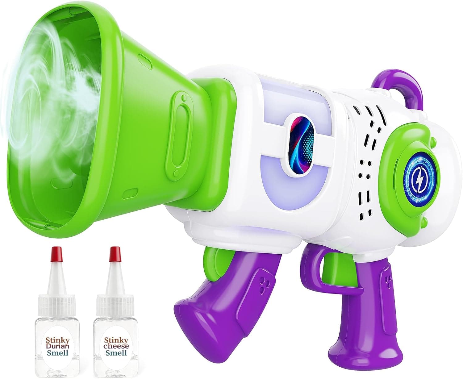 Fart Gun, Fart Blaster Toy Gun with Shoots Real Fog Rings,2 Unique Durian & Cheese Scents,2 Fun Sound Effects & Color-Changing Lights,