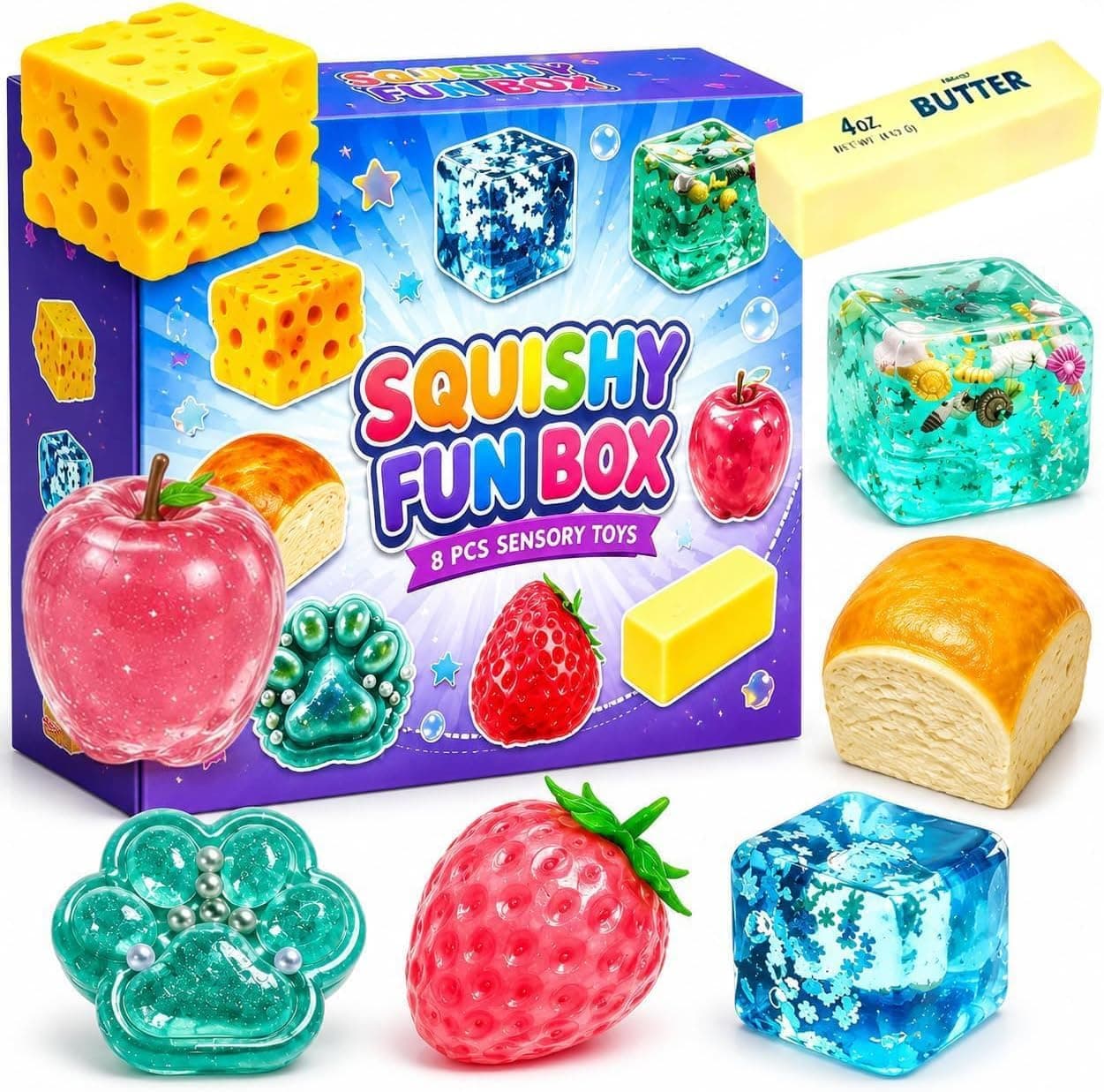 8 Piece Squishy Box Mystery Fun Set Pack Squishies