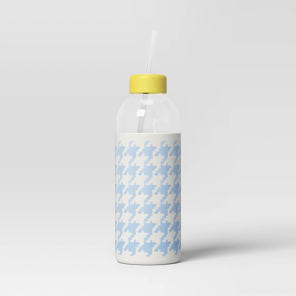 24 fl oz Straw Tumbler Blue Houndstooth - Room Essentials™
