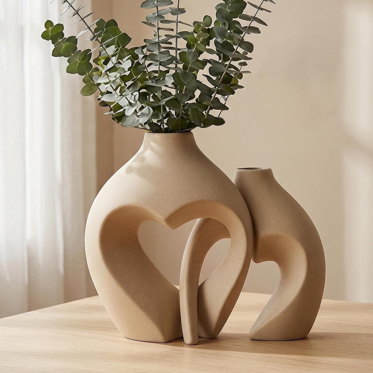 Ceramic Flower Vases Home Decor Heart Shaped Vase Set of 2 (off white)