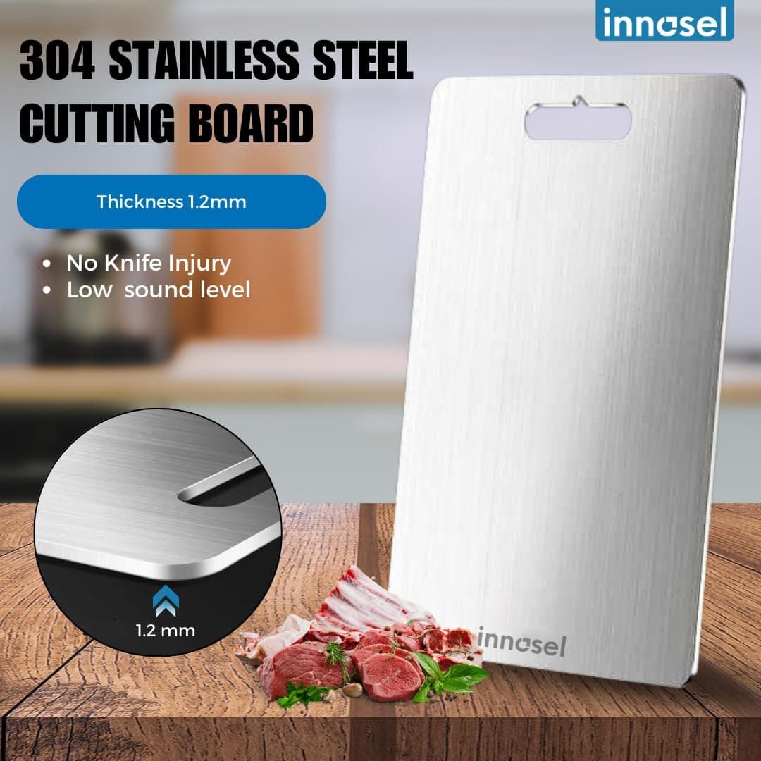 304 Stainless steel Cutting Board, Double-Sided Food Grade Cutting Boards for Kitchen, Chopping Boards Necessities for Home Outdoor Meal Prep, Easy to Clean, Dishwasher Safe Titanium Cutting Board