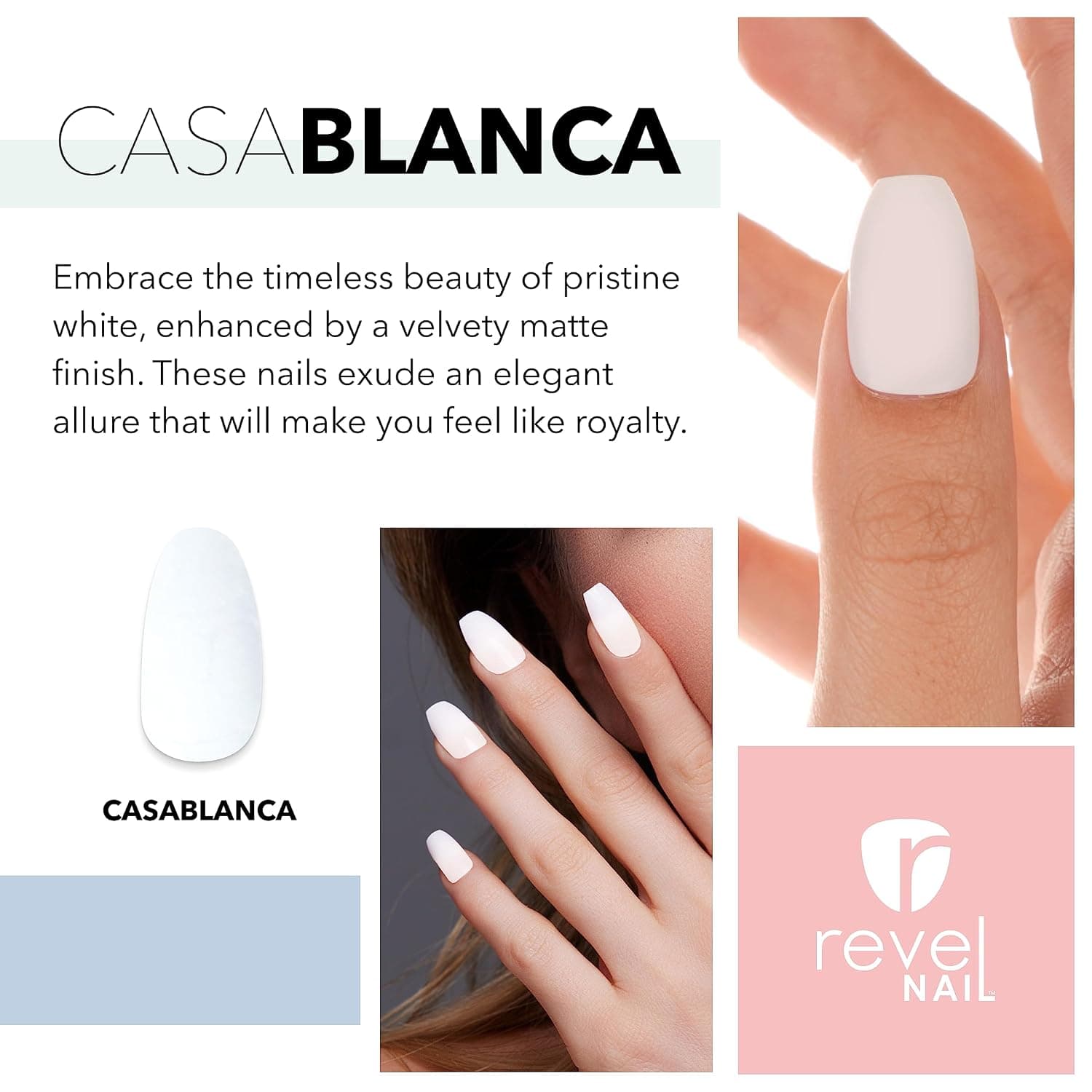 Matte Medium Coffin Press-On Nails in White by Revel Nail EU