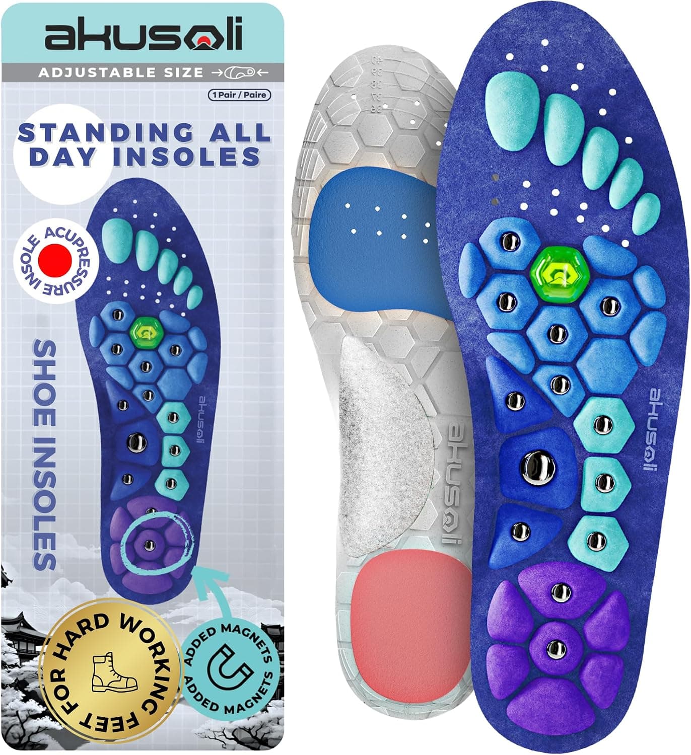 Akusoli Insoles for Woman, Shoe Insert S/M Women 5–10 Men 5.5–8