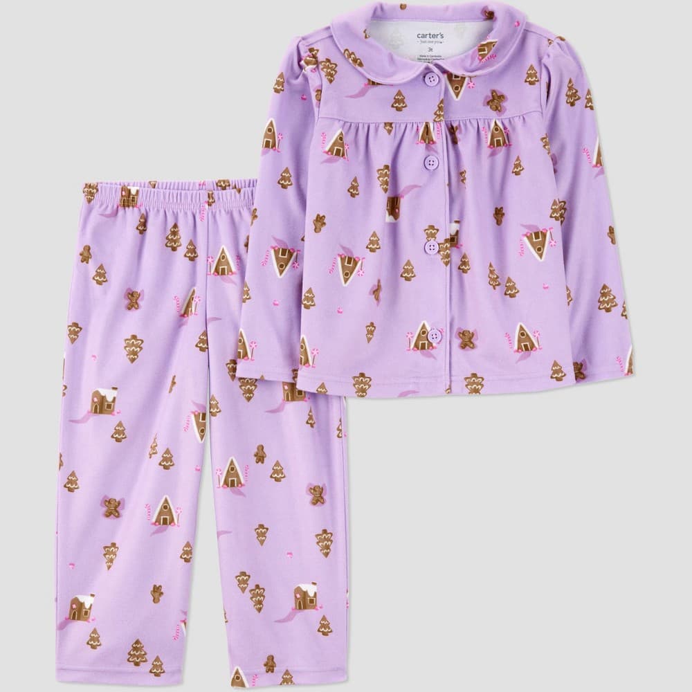 Carter's Just One You® Toddler Girls' 2pc Christmas Gingerbread Coat Long Sleeve Pajama Set - Purple 12M