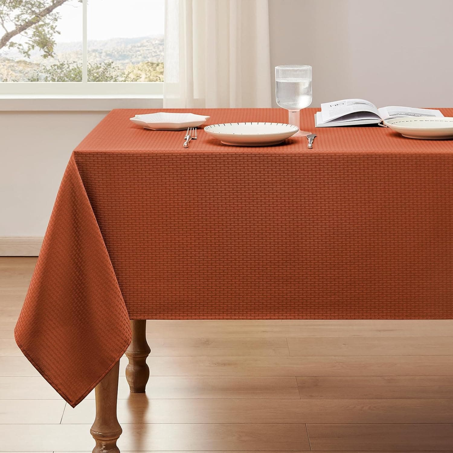 Veblandy Rectangle Tablecloth Weaved Textured Water Resistant Spill Proof Table Cloth, Decorative Fabric Wrinkle Free Table Cover for Events and Dinner, 60×120 Inch, Gray