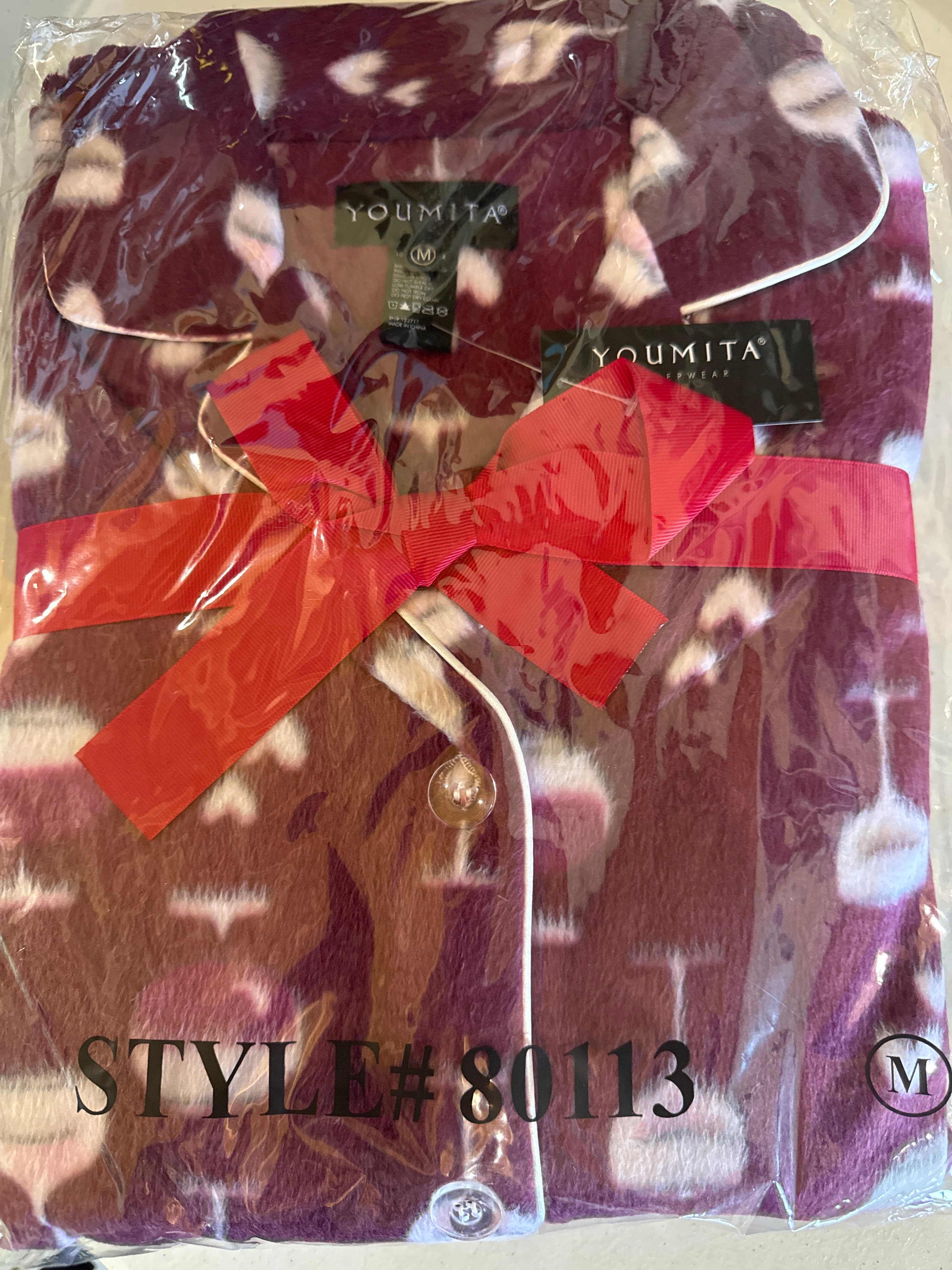 Fleece  wine glass ..button up two-piece pants set pajamas med 