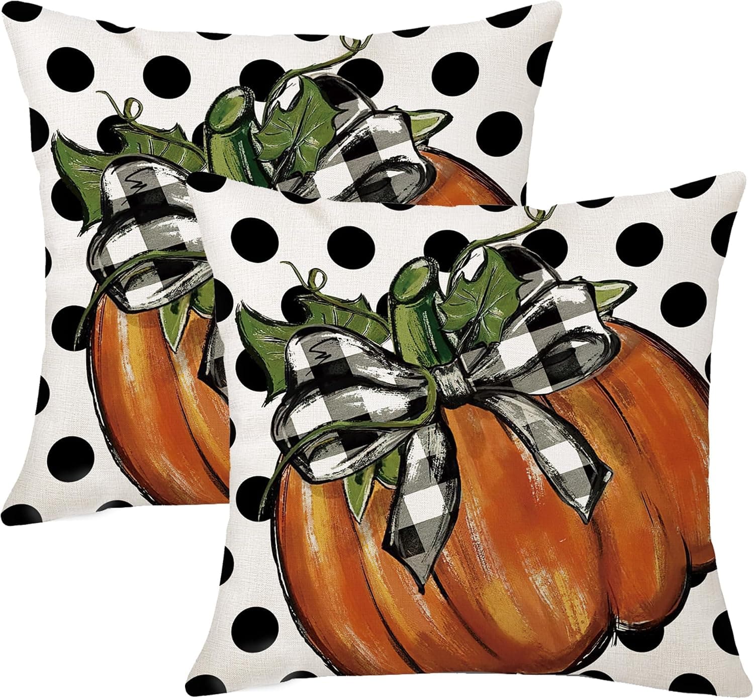 2 pkg 4 total Fall Pillow Covers 18x18 Set of 2,Thanksgiving Pumpkin Pillow Covers,Autumn Polka Dots Decorative Throw Pillowcases Linen Cushion Cover for Home Sofa Living Room Farmhouse Couch Decor 