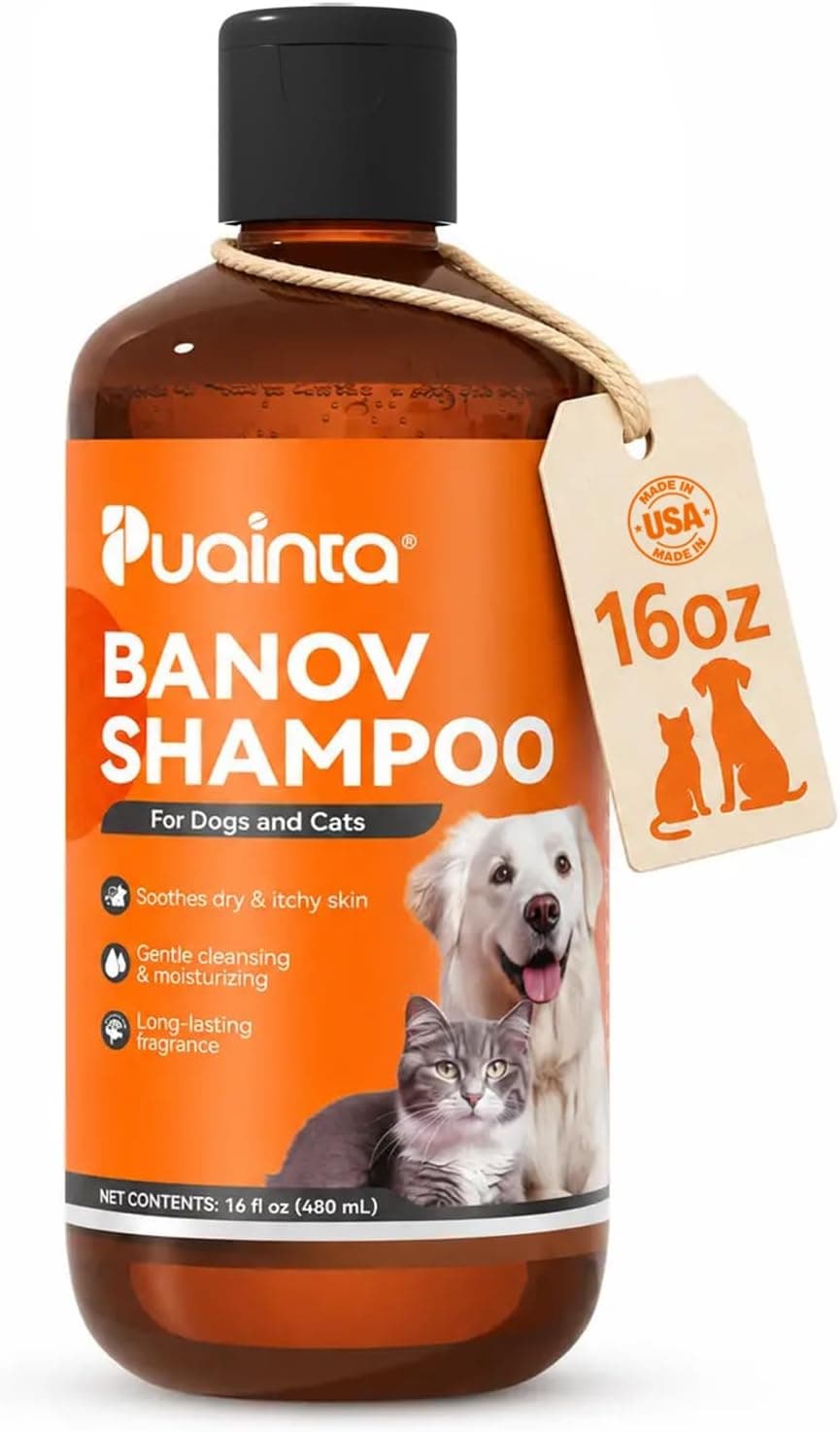 PUAINTA Dog & Cat Shampoo for Sensitive Skin, Soothing Bath Wash, Unscented