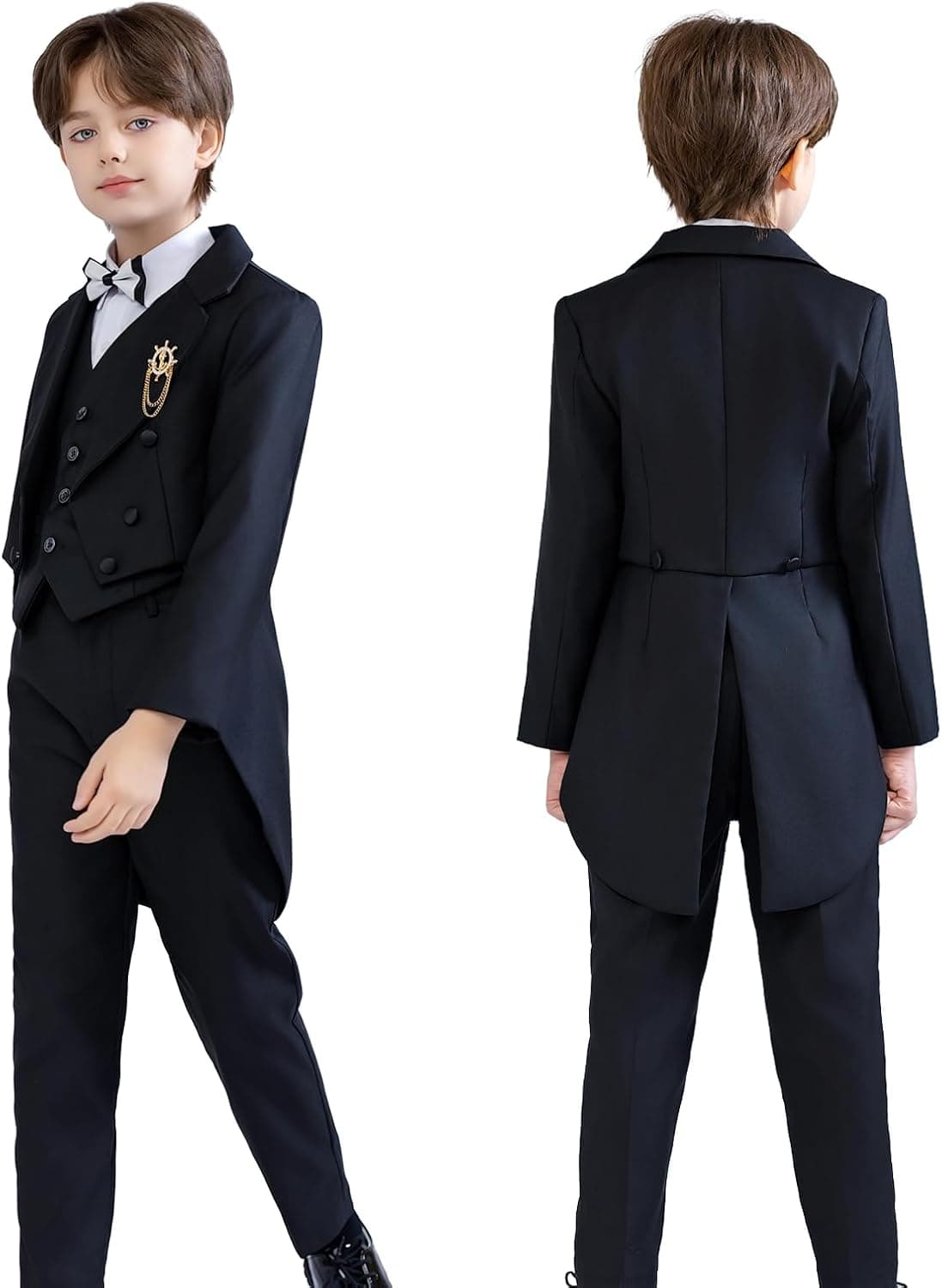 Boys Suits Toddler Tuxedo Suit for Ring Bearer Outfit Blazer Dress Pants Formal Vest Shirt Bow Tie and Suspenders