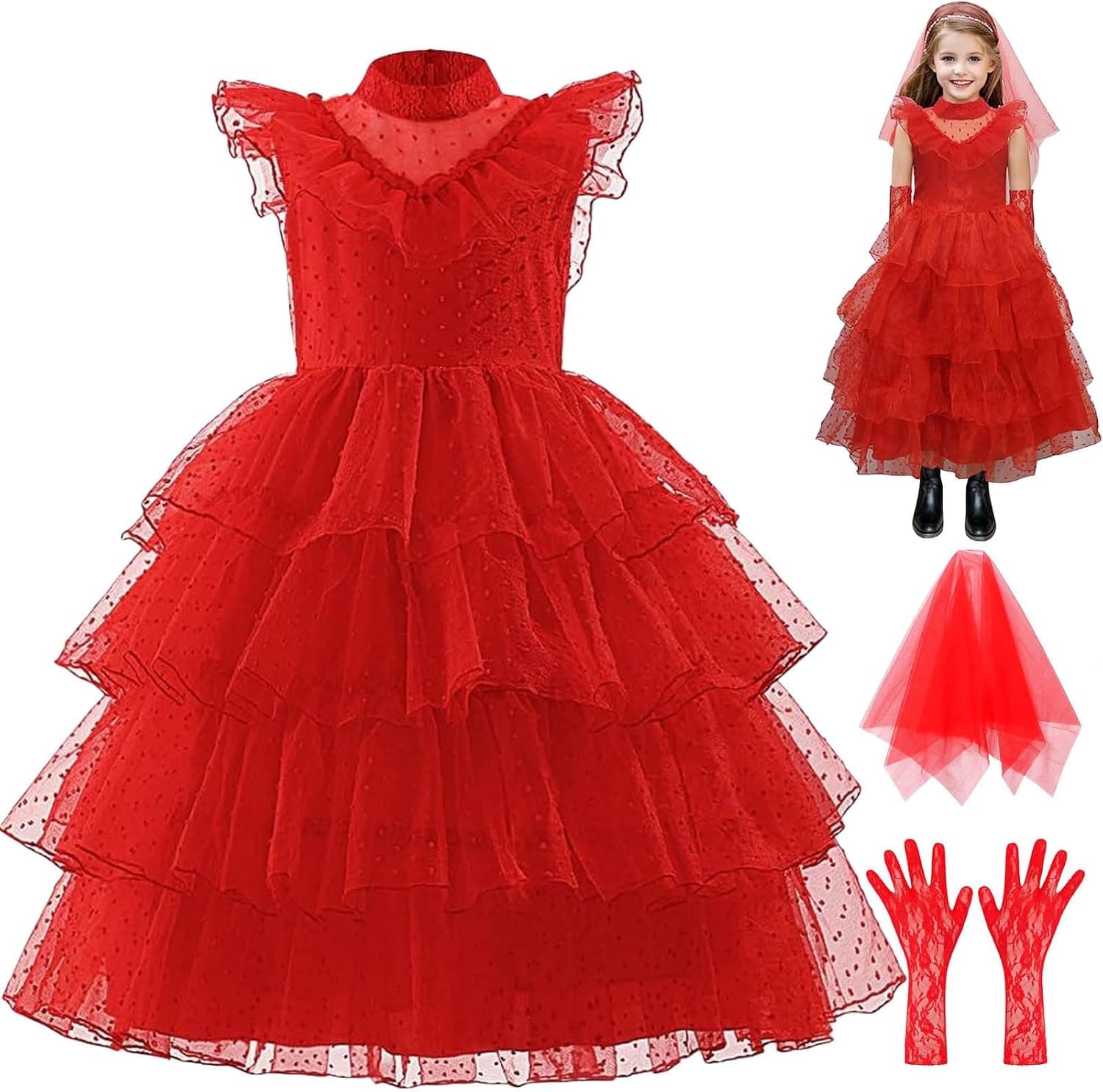 Girls Halloween Costumes Ghost Red Bride Dress Up Cosplay Costume Pageant Dress Party Cosplay