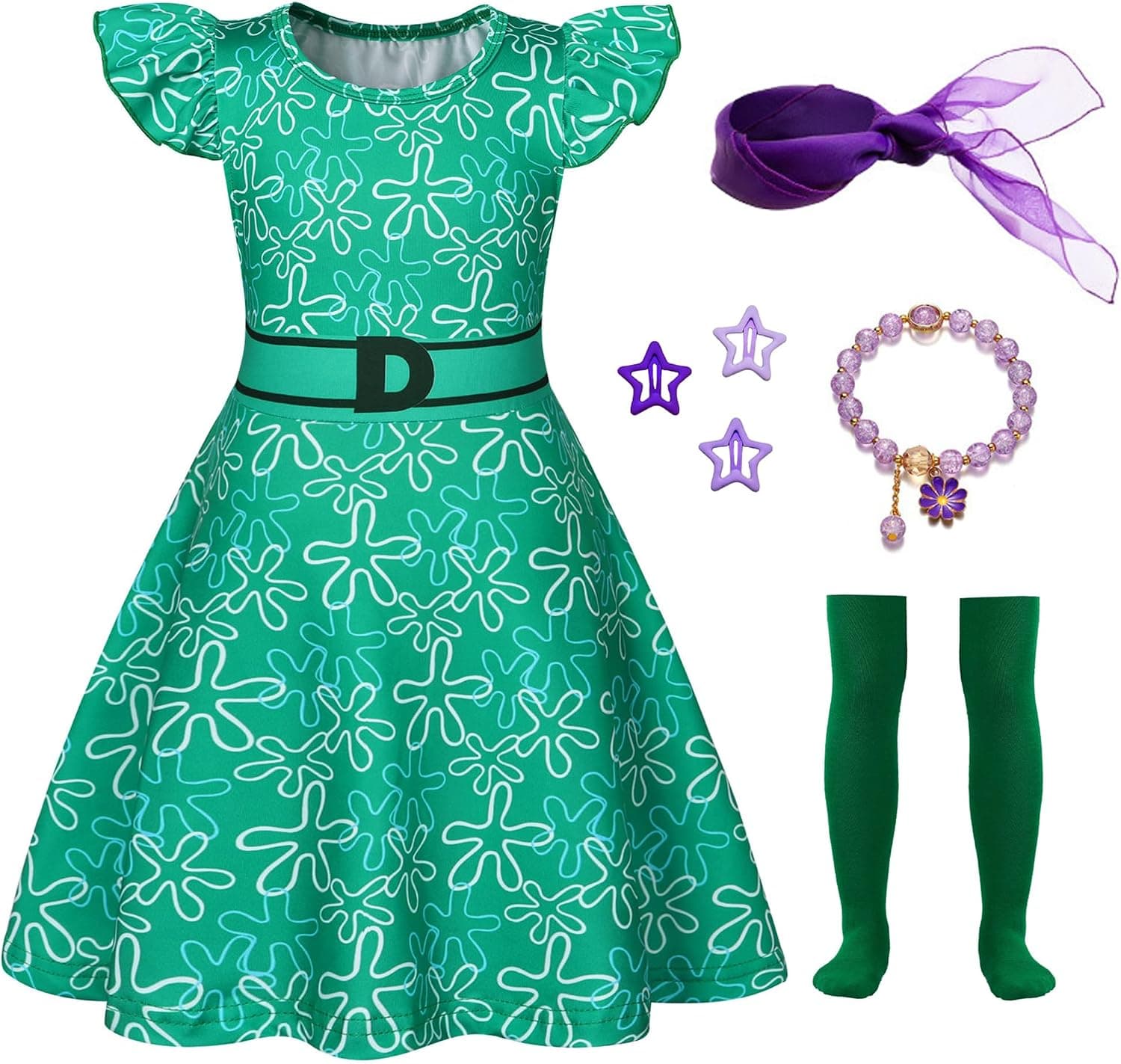 Girls Green Costume Cartoon Yellow Joy Costume Dress Halloween Outfit