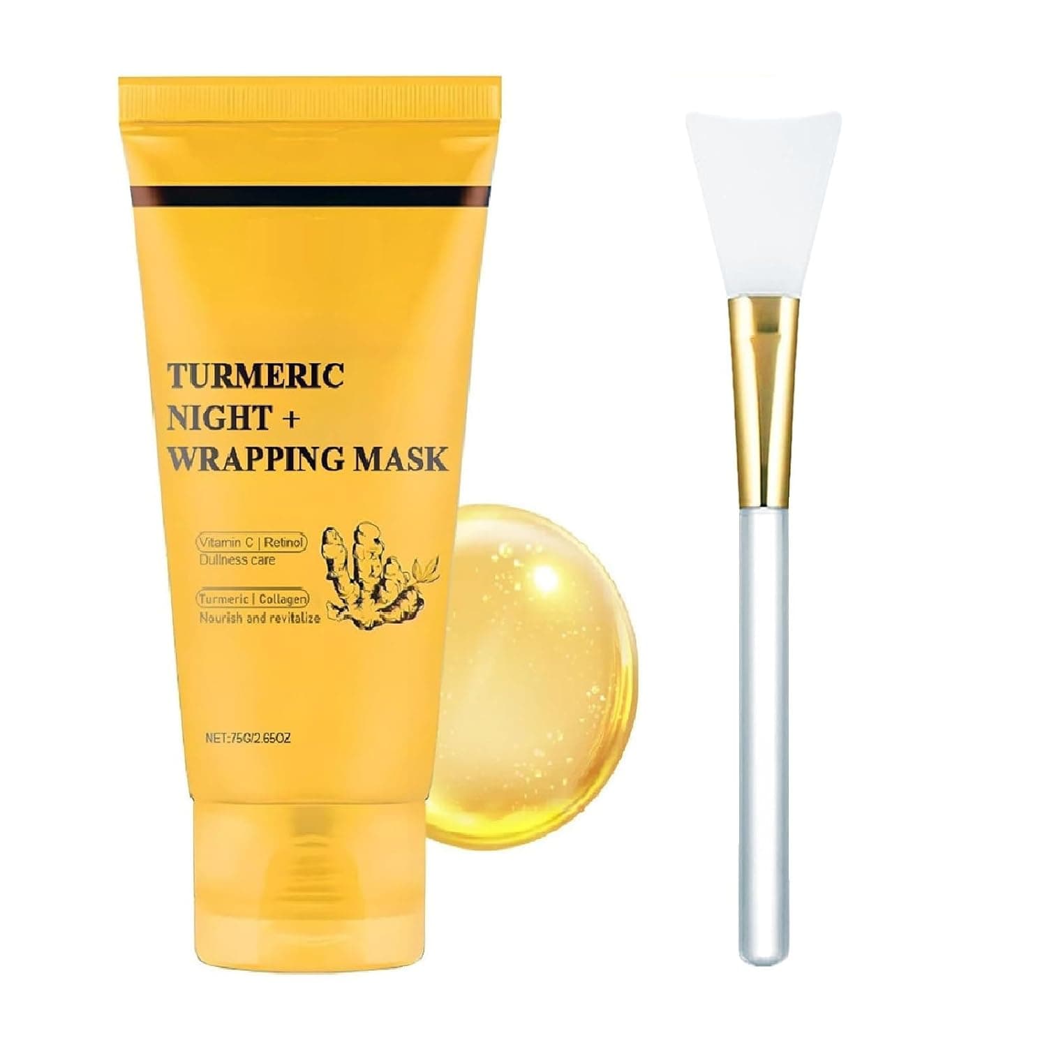 Turmeric Kojic Acid Overnight Mask, Deep Nourish Moisturizing & Firming Peel Off Sleeping Collagen Turmeric Face Mask.(1 Pack With Brush)