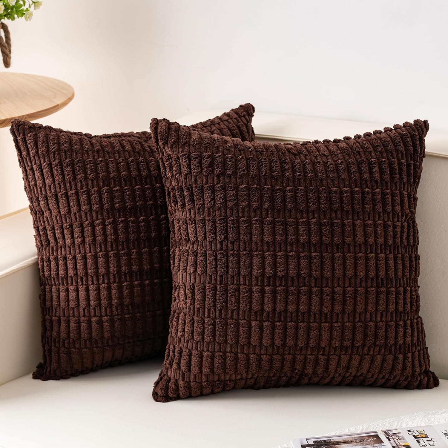 Pack of 2 Corduroy Decorative Throw Pillow Covers 20x20 Inch, Dark Brown