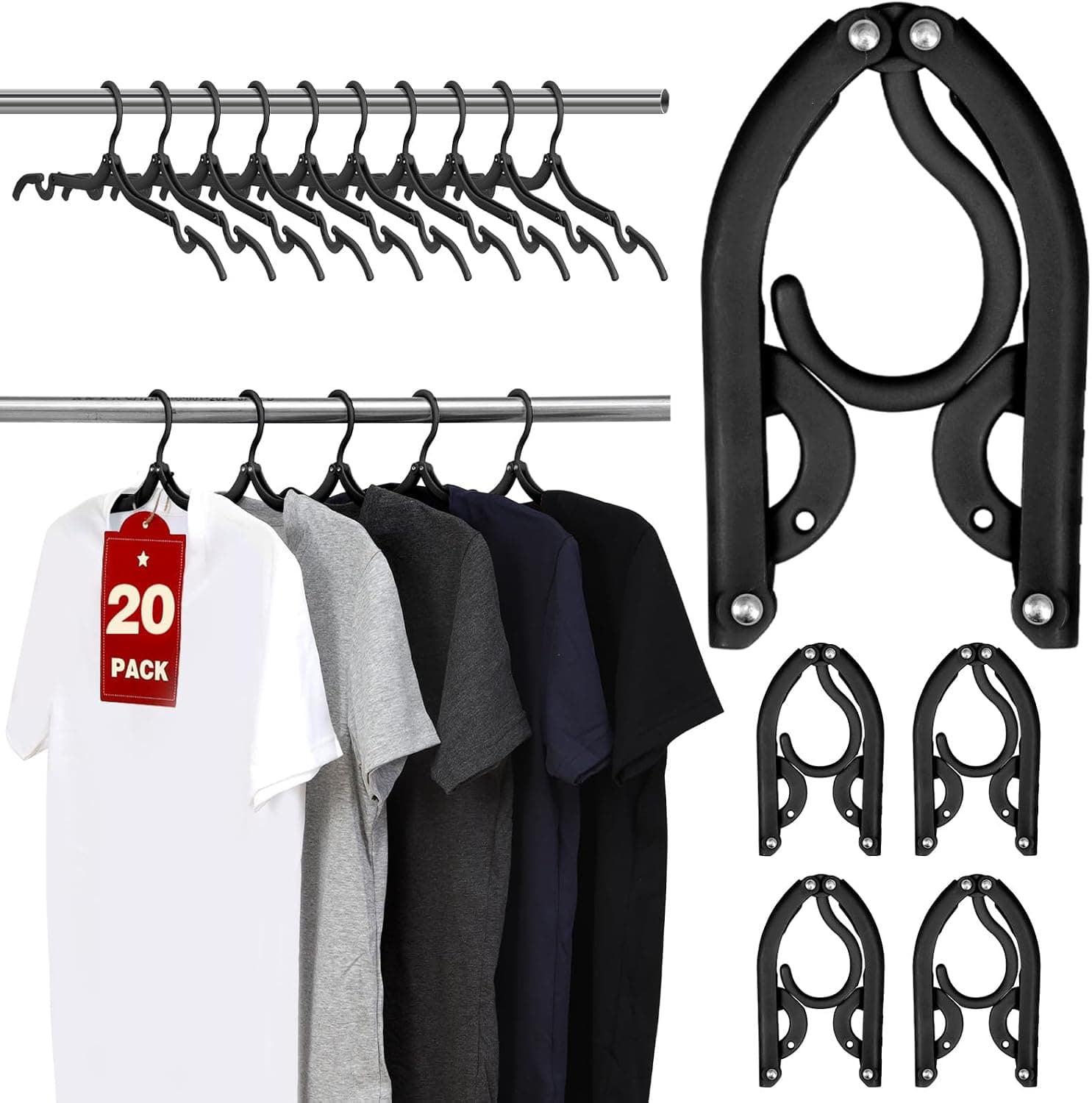 20 Pcs Travel Hangers, Cruise Ship Essentials Foldable Hangers Plastic Travel Essentials, Portable Cruises Must Haves 2026 for Skirt, Suitcase, RV Camping Airplane Vacation Essential, Black