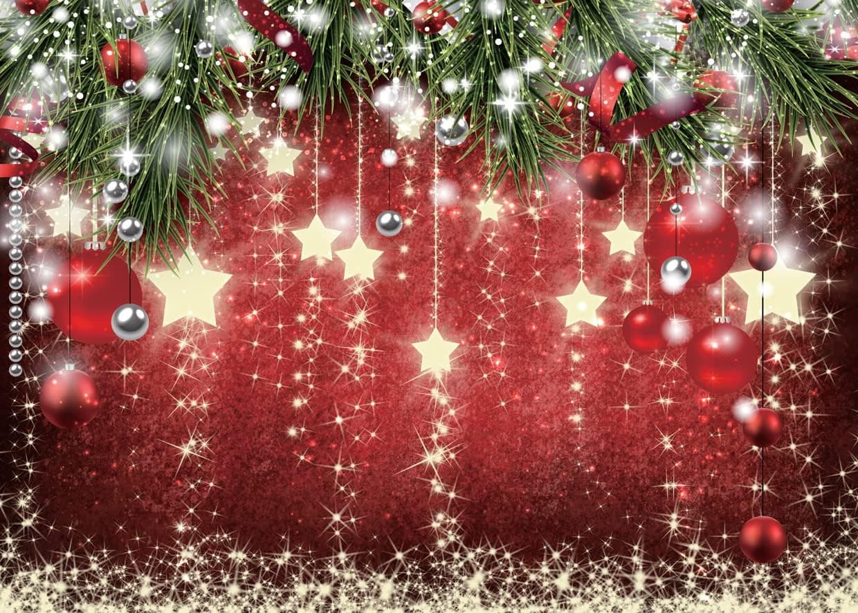 Christmas Backdrops Red Ball Theme Background Shining Stars Background New Year Backdrop for Christmas Party Decoration Banner Photo Shoot 12364 (10x8FT)