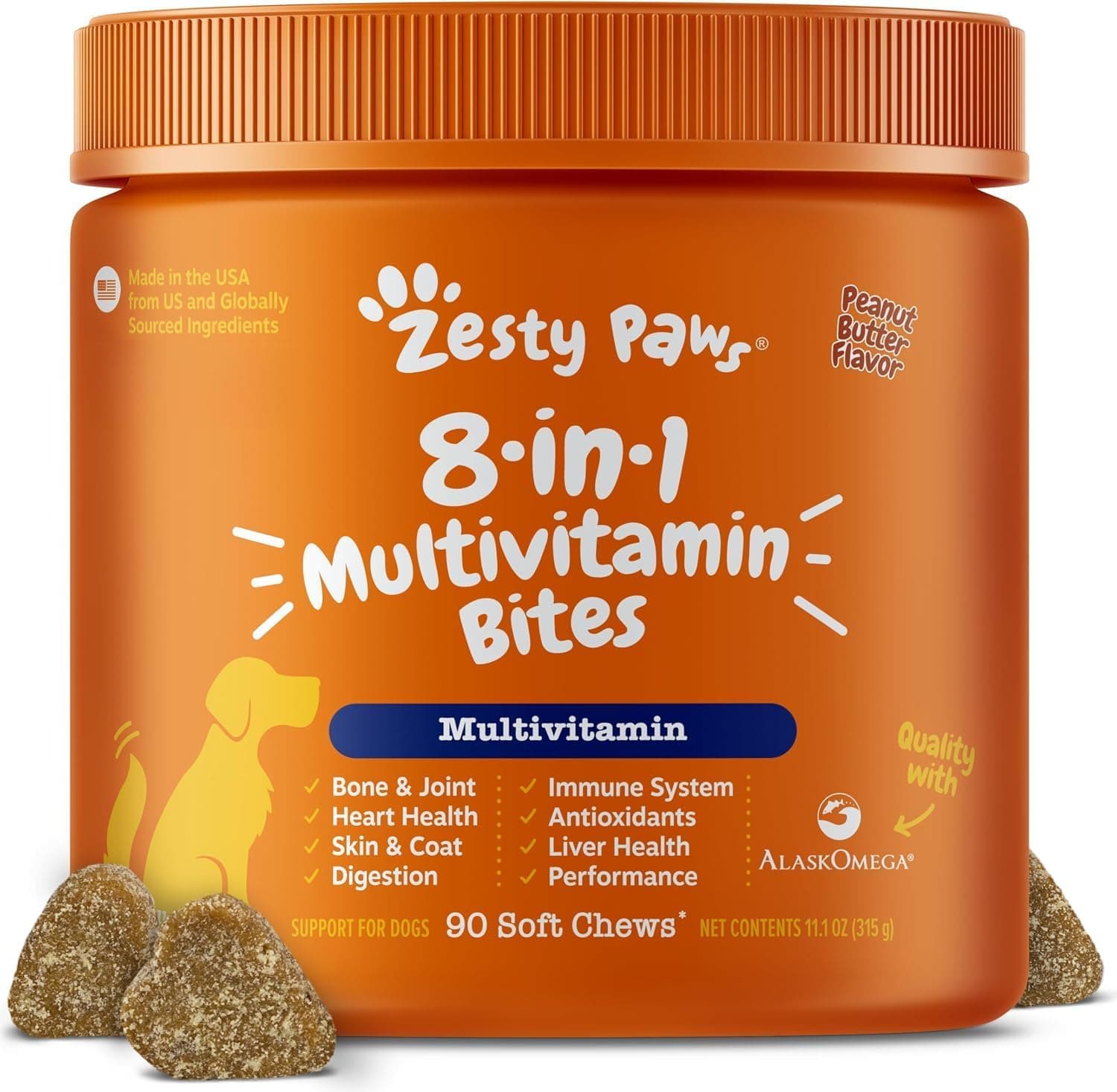 Zesty Paws Dog Multivitamin + Glucosamine for Dogs - Peanut Butter, 90 Ct exp 12/27