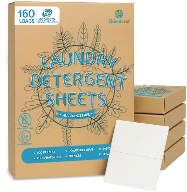 OrientLeaf Laundry Detergent Sheets Fragrance Free, Eco-Friendly, Powerful Cleaning, Up to 160 Loads (80 Sheets), Hypoallergenic Laundry Soap Sheet for Travel and Home Washing