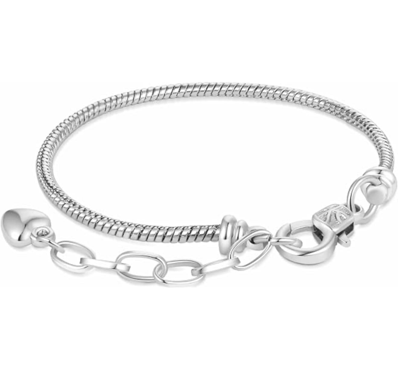 Gnoce Snake Stainless Heart Charm Bracelet 