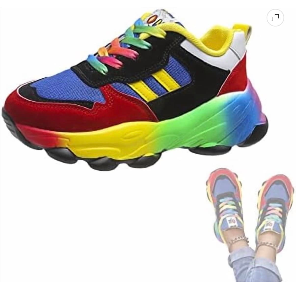 Woman’s stylish rainbow shoes