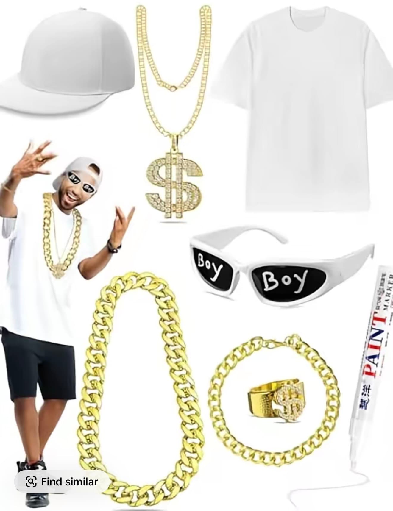 8 Piece Hip Hop Rapper Costume for Adult